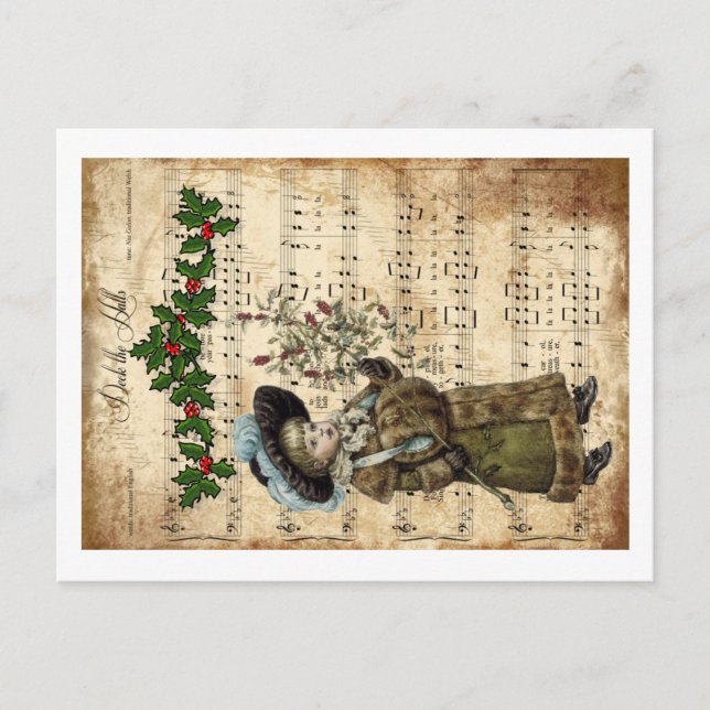 Postal Festiva Ephemera Deck los Navidades del Salón guión de car (Anverso)