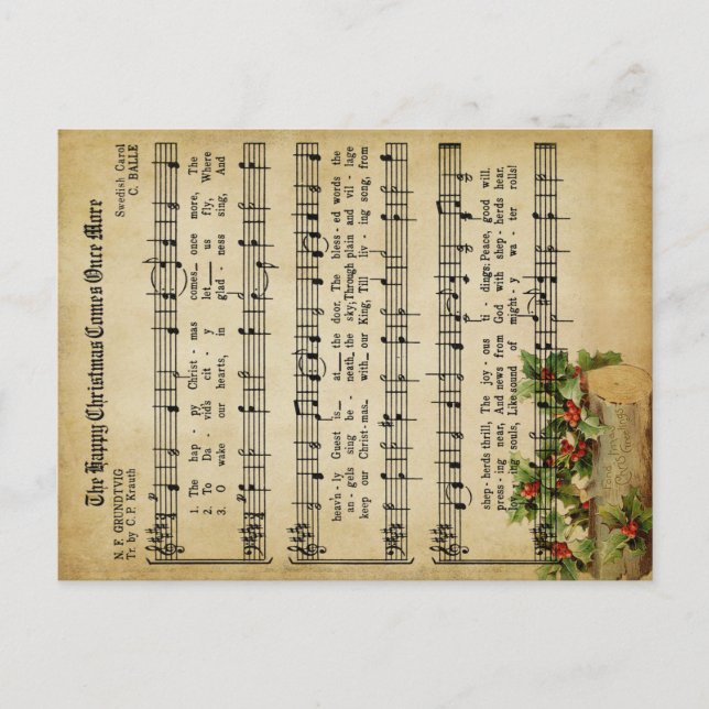 Postal Festiva Ephemera Holly Berry Los Navidades Guión De Carol (Anverso)