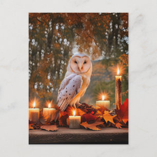 Postal Festiva Equinoccio de Otoño Búho y Velas Místico