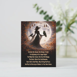 Postal Festiva Equinoccio de Otoño Mabon Boho Señora Cuervo Luna 