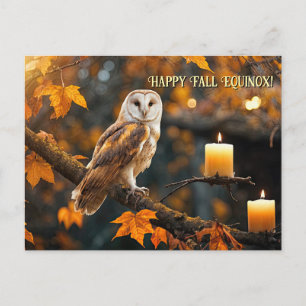 Postal Festiva Equinoccio de Otoño Mabon Búho y Vela