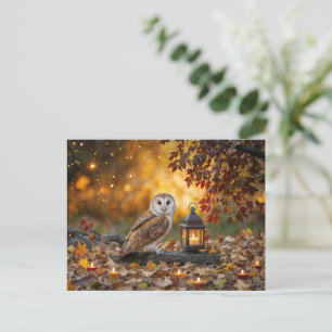 Postal Festiva Equinoccio de Otoño Místico Búho y Linterna