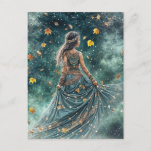 Postal Festiva Equinoccio de Otoño Niño Boho y Hojas