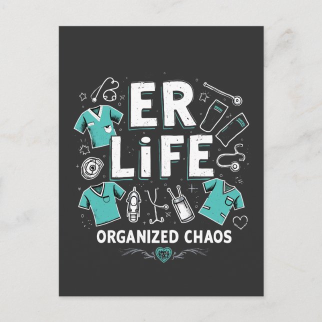 Postal Festiva ER Enfermera caos organizado Enfermería divertida  (Anverso)