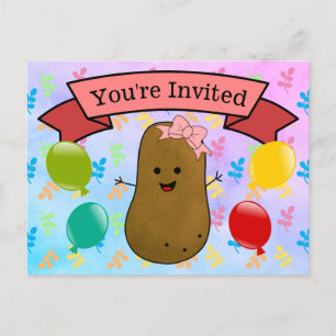 Postal Festiva Eres Invitada Chica Cumpleaños de Patata