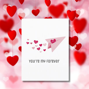 Postal Festiva Eres Mi Siempre, Avión Rosa y Corazones