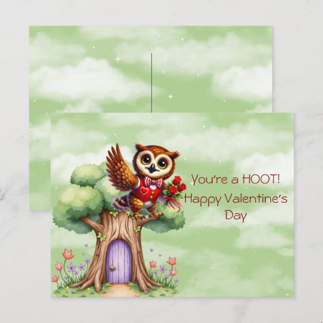 Postal Festiva ¡Eres un HOOT! Feliz Día de San Valentín (Anverso / Reverso)