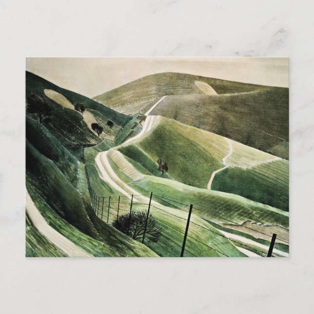 Postal Festiva Eric Ravilious - Chalk Paths, arte famoso, (Anverso)