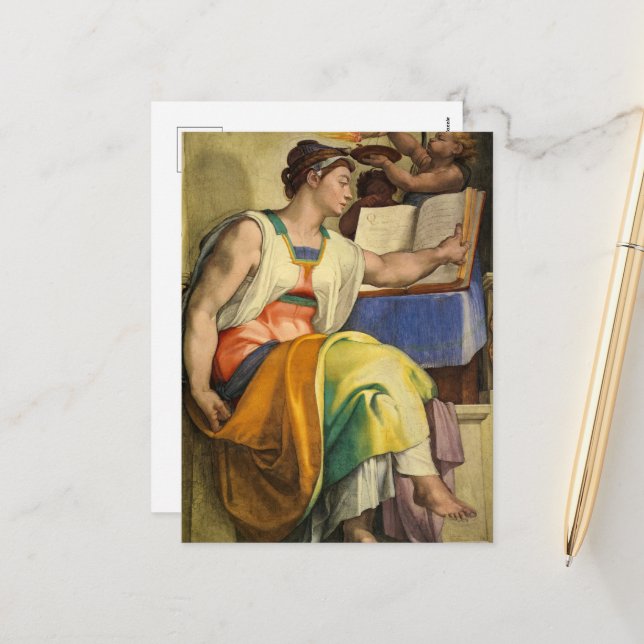 Postal Festiva Erythraean Sibyl por Michelangelo (Anverso/Reverso In Situ)