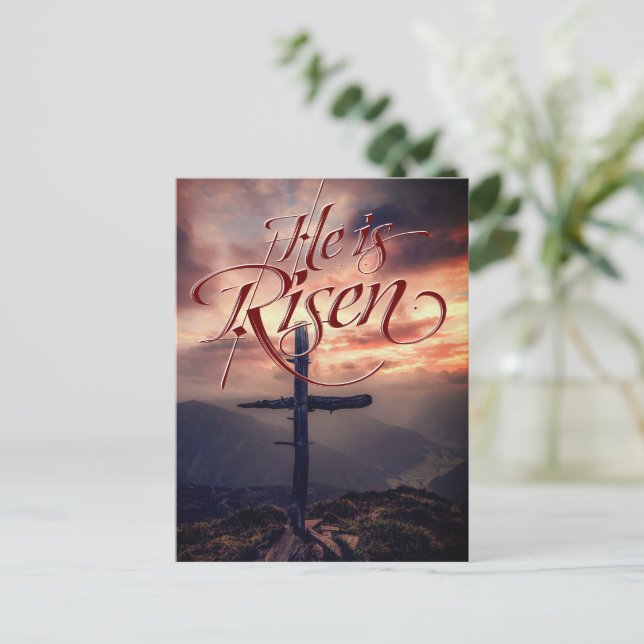 Postal Festiva Es la Cruz de Guión de Pascua en ascenso (Anverso de pie)