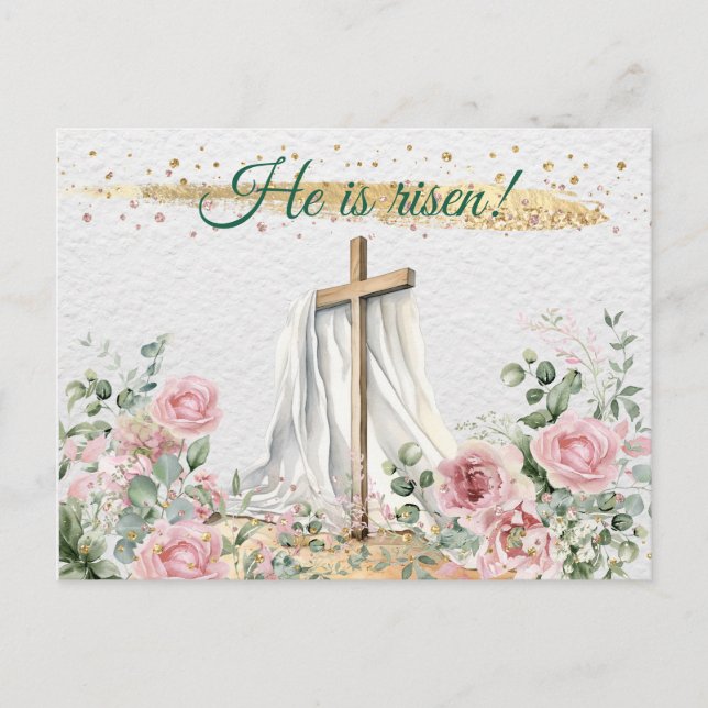 Postal Festiva Es un Rosa de acuarela de Risen, Eucalyptus Christ (Anverso)