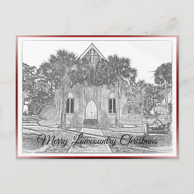 Postal Festiva Esbozo de la iglesia Bluffton de Merry Lowcountry  (Anverso)