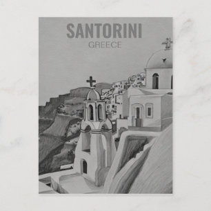 Postal Festiva Esbozo de lápiz de Santorini Grecia