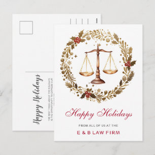 Postal Festiva Escala de Justicia de Oro Corona de Acebo Abogado