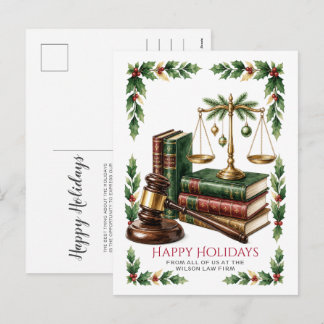 Postal Festiva Escala de Justicia Dorada Corona de Acebo Abogado