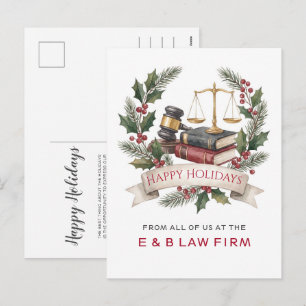 Postal Festiva Escala de Justicia Dorada Corona de Acebo Abogado