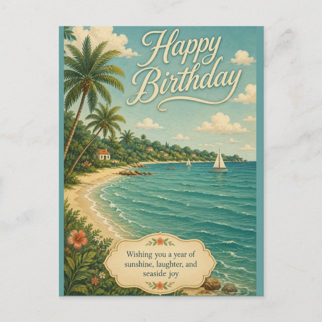 Postal Festiva Escape de cumpleaños al sol de la costa (Anverso)