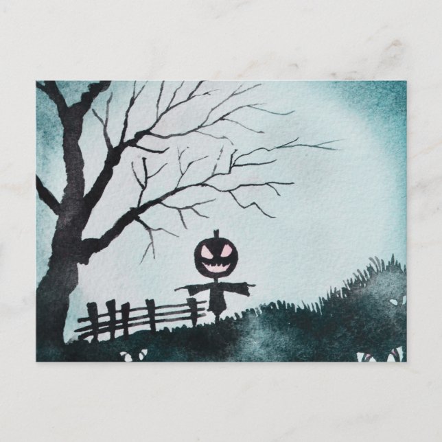 Postal Festiva Escarecrow con la cabeza de farol de Jack-O Hallow (Anverso)