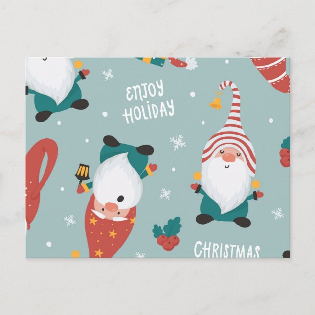 Postal Festiva Escena de aldea de invierno Feliz Navidad, Año Nue (Anverso)