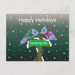 Postal Festiva Escena de invierno con pequeños pájaros