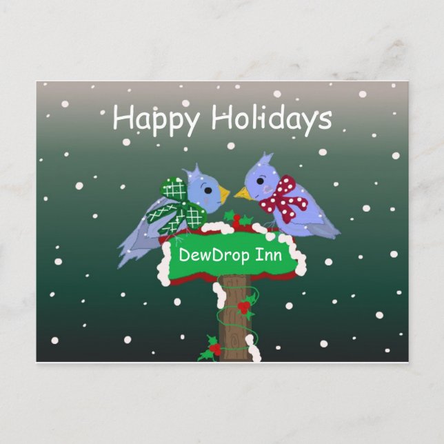 Postal Festiva Escena de invierno con pequeños pájaros (Anverso)