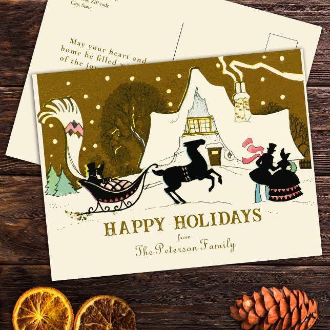 Postal Festiva Escena de invierno de Fiesta de Navidades de oro d (Subido por el creador)