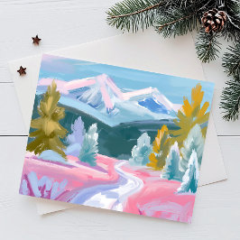 Postal Festiva Escena de invierno de la cordillera Pastel | Paint