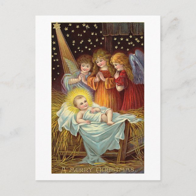 Postal Festiva Escena de la Natividad de los navidades (Anverso)