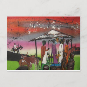 Postal Festiva Escena de la Natividad de los Navidades Africanos