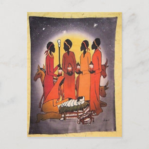 Postal Festiva Escena de la Natividad de los Navidades Africanos
