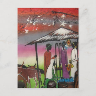 Postal Festiva Escena de la Natividad de los Navidades Africanos