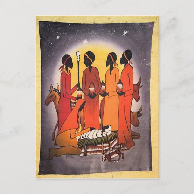 Postal Festiva Escena de la Natividad de los Navidades Africanos (Anverso)