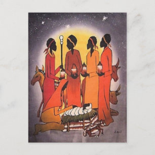 Postal Festiva Escena de la Natividad de los Navidades Africanos