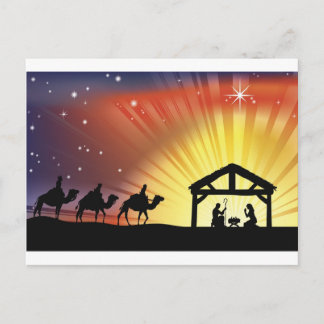 Postal Festiva Escena de la Natividad de los Navidades Cristianos