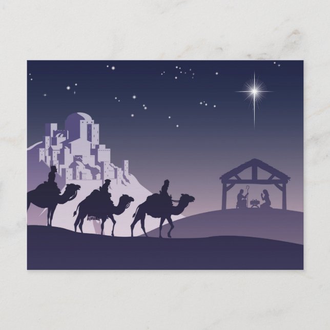 Postal Festiva Escena de la Natividad de los Navidades Cristianos (Anverso)