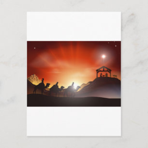 Postal Festiva Escena de la Natividad de los Navidades Tradiciona