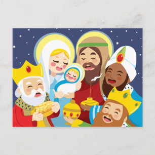 Postal Festiva Escena de la Natividad Niño Jesús Nacimiento