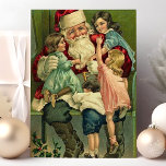 Postal Festiva Escena de Navidades de Vintage Santa Claus<br><div class="desc">Hermosa postal vintage de la escena navideña. Este diseño cuenta con un santo de la joya vintage con niños escalando en su regazo. Qué hermosa escena de vacaciones retro.</div>