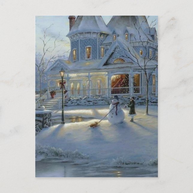 Postal Festiva Escena de nieve de Navidades de invierno (Anverso)