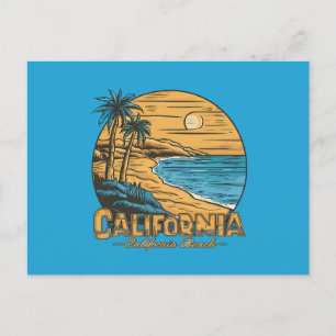 Postal Festiva Escena de playa retro de la puesta de sol de Calif