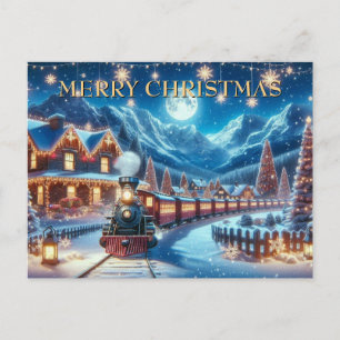 Postal Festiva Escena de tren mágica y nevada en vacaciones de in