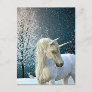 Postal Festiva Escena de vacaciones de nieve hermoso unicornio de