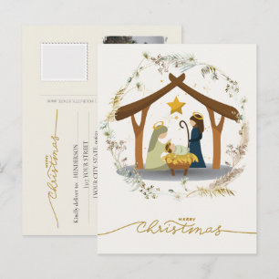 Postal Festiva Escena del Nacimiento Niño Jesús en el Pesebre Tu