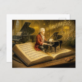 Postal Festiva Escena musical de Mozart en un libro clásico