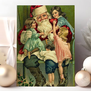Postal Festiva Escena navideña vintage de Papá Noel