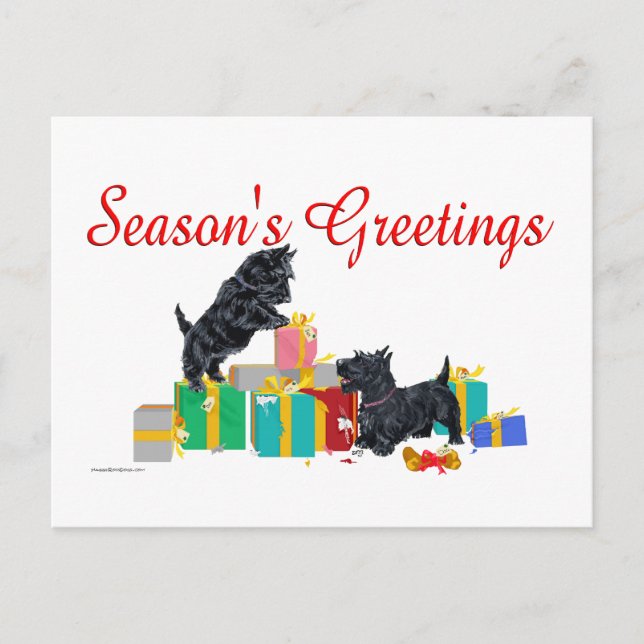 Postal Festiva Escocia ordena los regalos de los Navidades (Anverso)