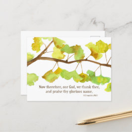 Postal Festiva Escritura 1 Crónicas 29 13 Rama de hoja de Ginkgo