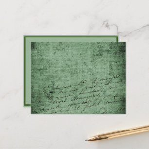 Postal Festiva Escritura a mano de época angustiada sobre verde