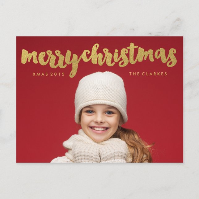 Postal Festiva Escritura a mano de Gold Merry Christmas (Anverso)