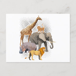 Postal Festiva Escuadrón Safari Africano Animales Graciosos Zooló
